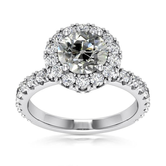 Women’s Halo Wedding Ring Round Real Old Mine Cut Diamonds 6 Carats