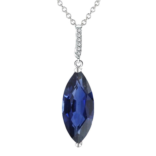 Women’s Marquise Dark Blue Sapphire & IGI CERTIFIED Diamond Pendant 4.75 Carats