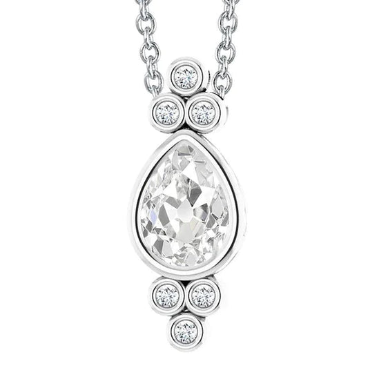 Women’s Natural Diamond Pendant Bezel Set Pear Old Cut 3.50 Carats Slide Chain