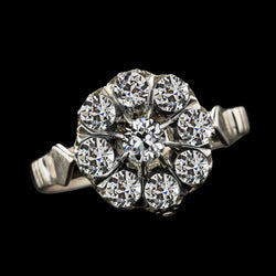 Women’s Old Cut Round Real Natural Earth Mined Diamond Halo Ring Vintage Style 9 Carats