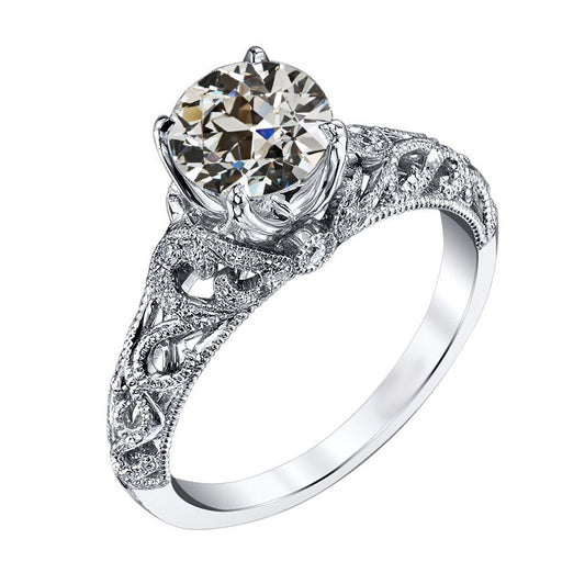 Antique Cushion Diamond ring in 14K White Gold – main view