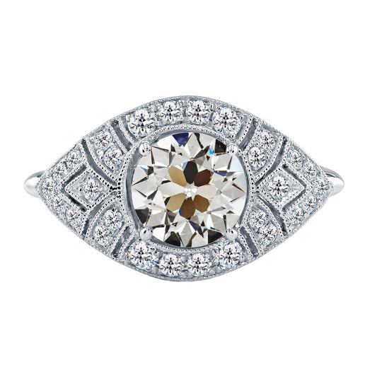 Old Mine Cut Fine Diamond ring in 14 Karat White Gold – main view