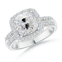 Women's Real Natural Earth Mined Diamond Halo Ring Cushion Cut Old Miner 3.50 Carats White Gold