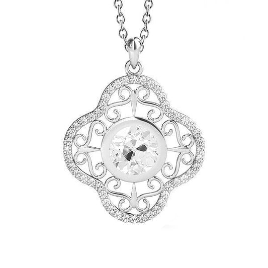 Women's Real Diamond Pendant Filigree Bezel Round Old Mine Cut 2.50 Carats