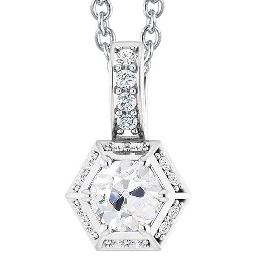 Women’s Real Diamond Pendant Halo Old Miner 4.50 Carats White Gold 14K