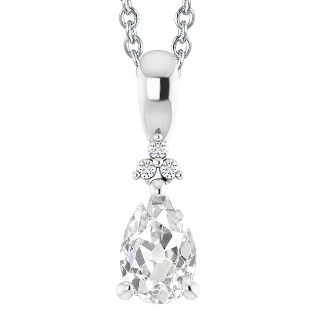 Women’s Real Diamond Pendant Pear Old Cut 3 Carats White Gold 14K