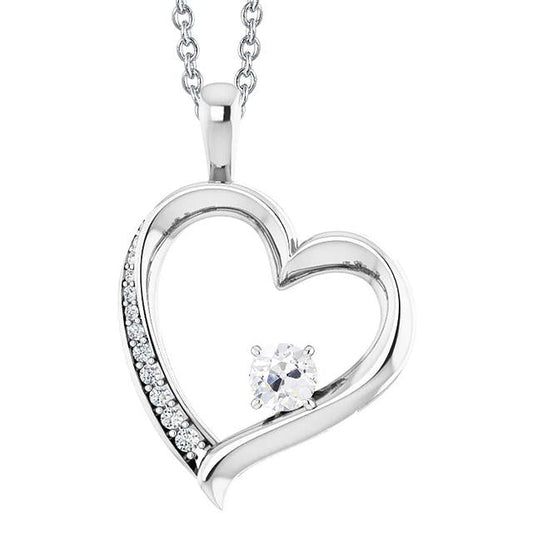 Women’s Real Diamond Pendant Round Old Cut 1.50 Carats Heart Shaped