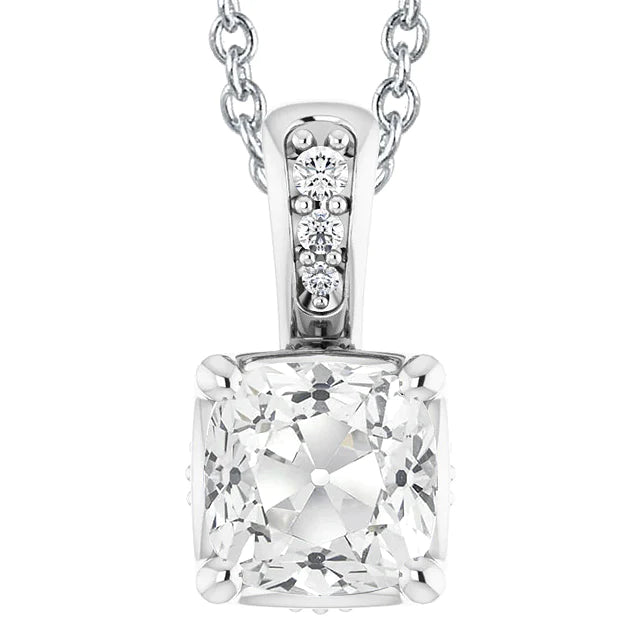 Women’s Real Diamond Pendant With Bail Cushion Old Miner 6 Carats Prong Set