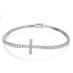 Women's Real Natural Earth Mined Diamond Tennis Cross Bracelet 7 Carats White Gold Jewelry