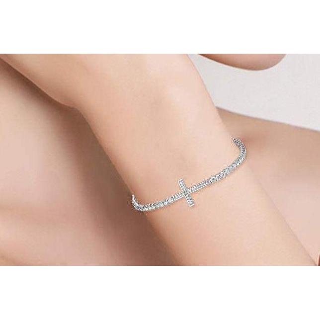 Women's Real Diamond Tennis Cross Bracelet 7 Carats White Gold Jewelry