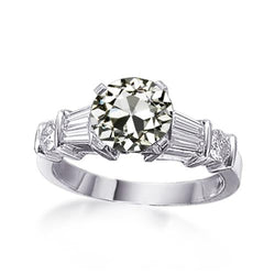 Women’s Ring Baguette & Round Old Mine Cut Real Diamond Gold 3 Carats