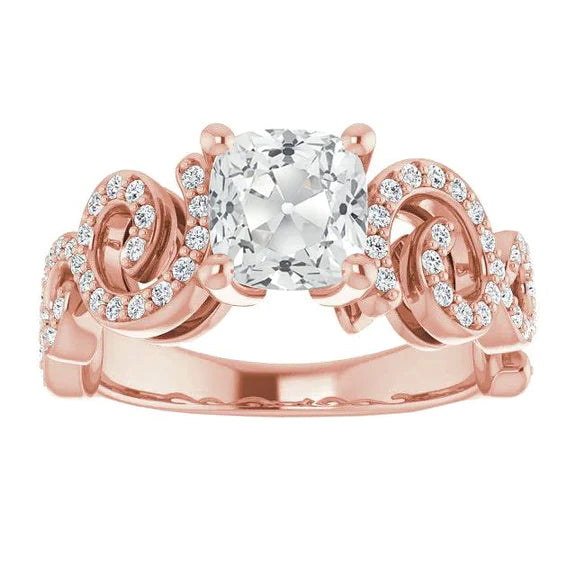 Women's Ring Cushion Old Miner Genuine Diamond Prong Set 8 Carats Rose Gold