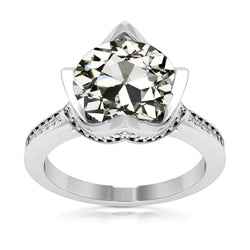 Women’s Ring Round Old European Real Natural Earth Mined Diamond 14K White Gold 7 Carats