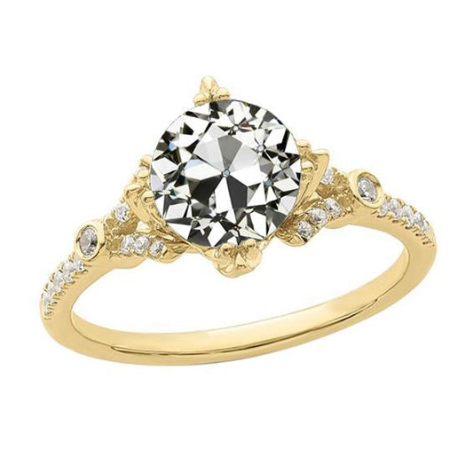 Women’s Ring Round Old Mine Cut Genuine Diamond 3.50 Carats Gold 14K Jewelry