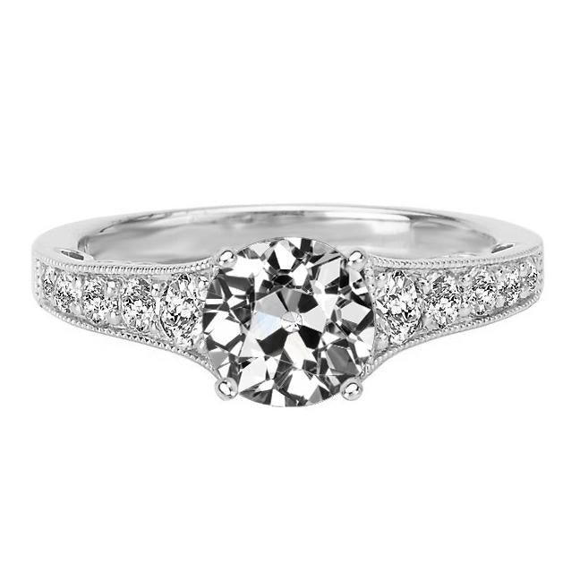 Women’s Ring Round Old Miner Real Diamond 14K White Gold 5 Carats