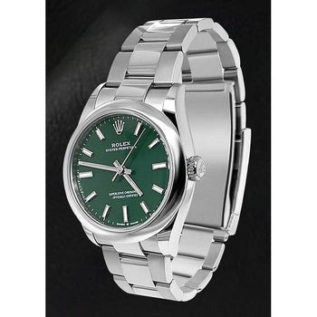 Women's Rolex Oyster Perpetual Green Luminous Dial Steel Watch