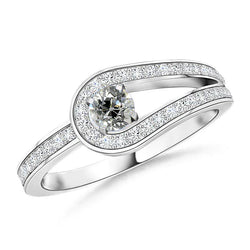 Women's Round Old Cut Real Diamond Ring 2 Carats White Gold Split Shank