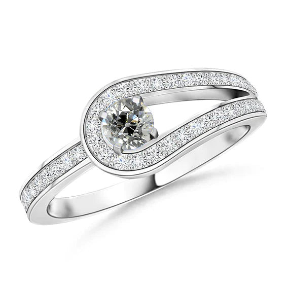 Women's Round Old Cut Real Diamond Ring 2 Carats White Gold Split Shank