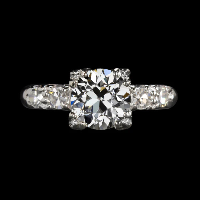 Women’s Round Old Cut Real Diamond Ring 3.50 Carats White Gold 14K