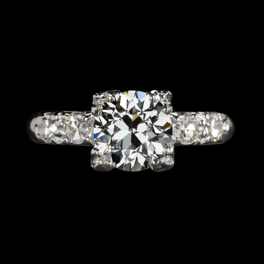 Women’s Round Old Cut Real Diamond Ring 3.50 Carats White Gold 14K