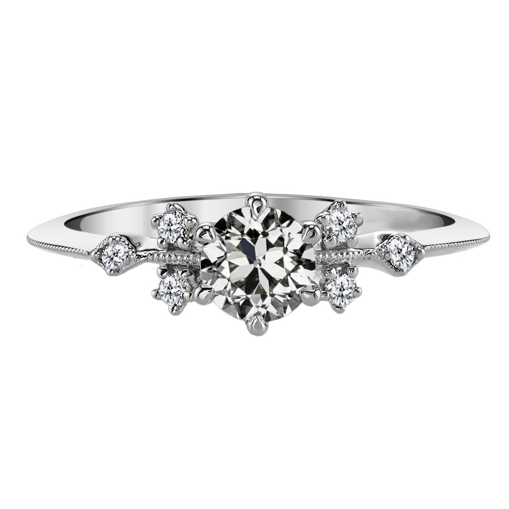 Old Mine Cut Brilliant Diamond ring in 14 Karat White Gold – main view