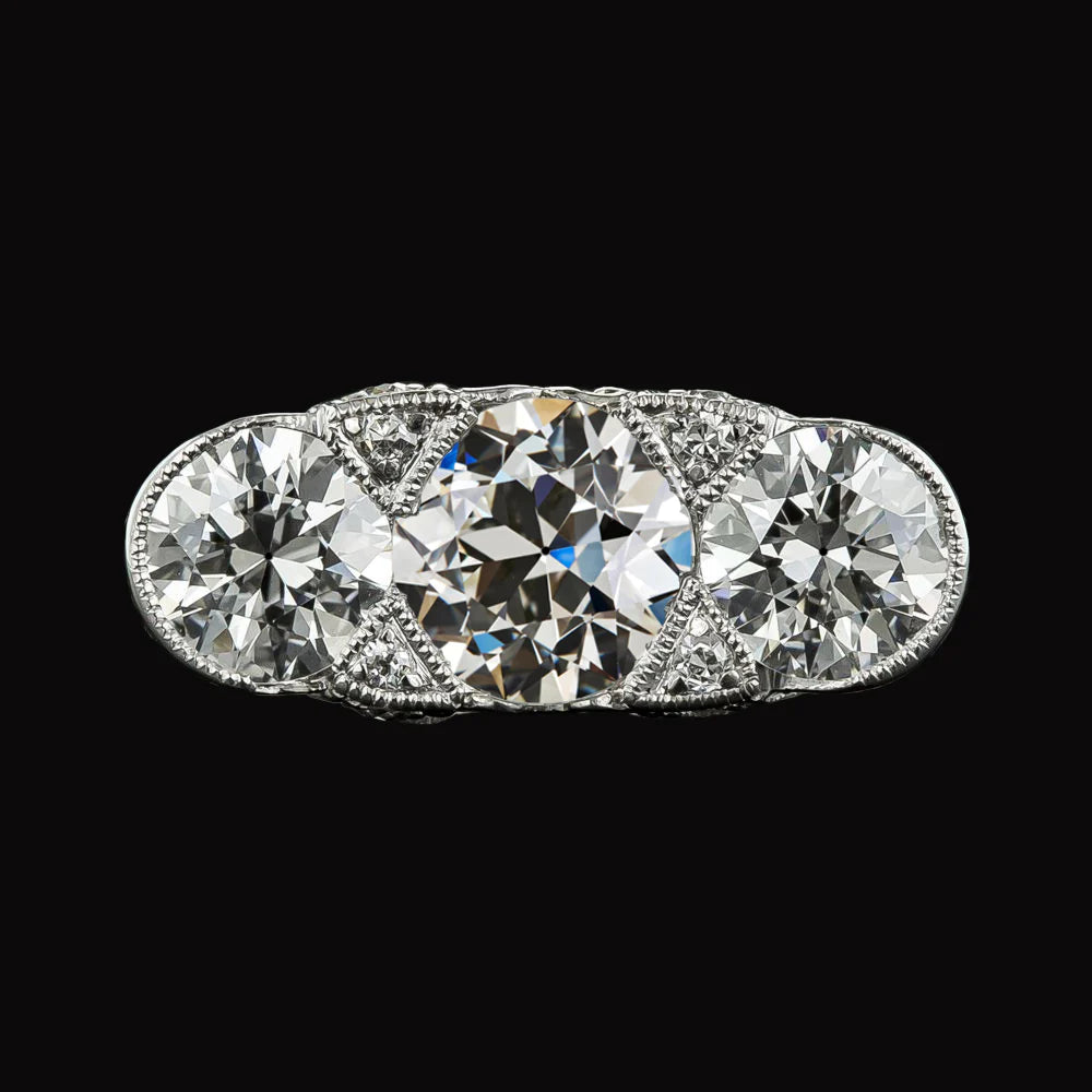 Women’s Round Old Mine Cut Real Diamond Ring 5 Carats Milgrain Shank