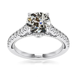 Women’s Round Old Mine Cut Real Diamond Ring With Accents 7 Carats