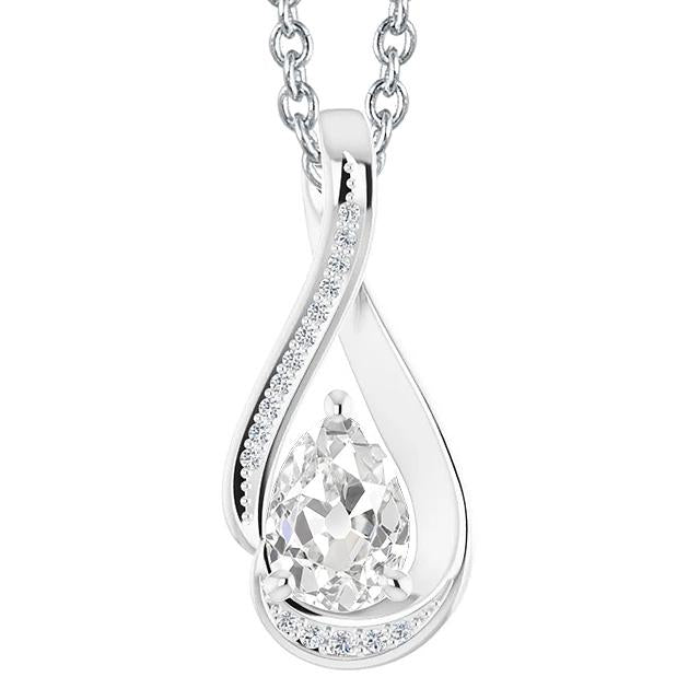 Women’s Slide Real Diamond Pendant 3.50 Carats Pear Old Miner Twisted Style