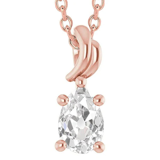 Women’s Solitaire Natural Diamond Pendant Pear Old Miner 3 Carats Rose Gold