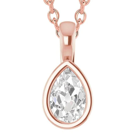 Women’s Solitaire Natural Diamond Pendant Slide Bezel Set Pear Old Miner 5 Ct.