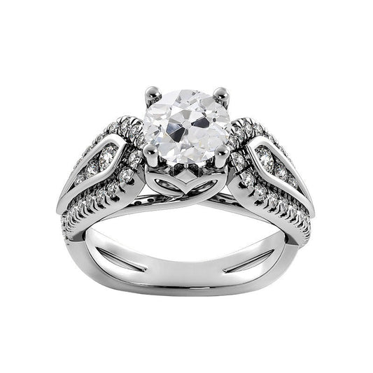 Women’s Wedding Ring Round Old Mine Cut Real Diamonds 3.75 Carats Prong Set