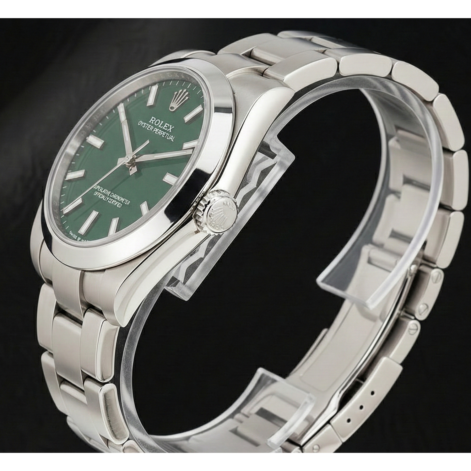 Women's Rolex Oyster Perpetual Green Luminous Dial Steel Watch