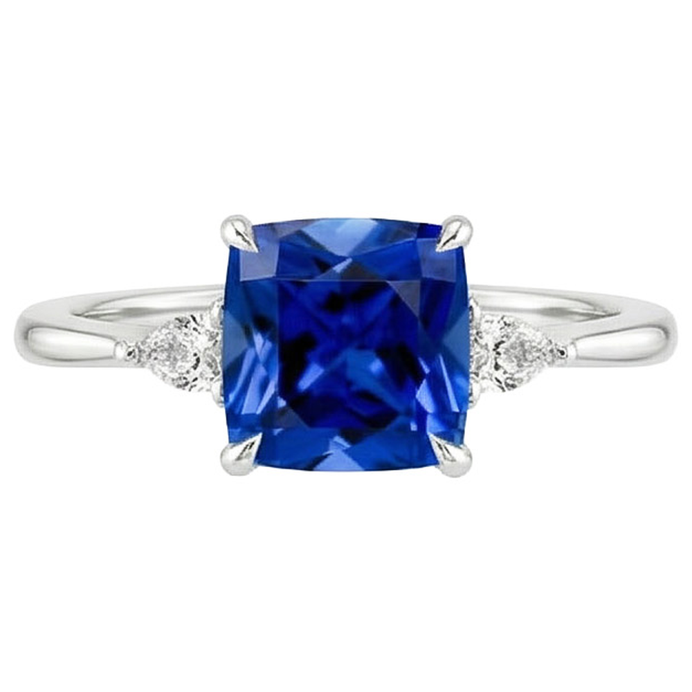 natural cushion sapphire 2.50ct ring profile view