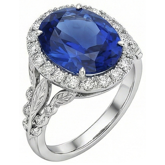 IGI CERTIFIED Womens 8 Carat Halo Sapphire Engagement Ring