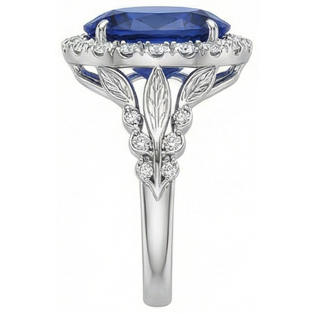IGI CERTIFIED Womens 8 Carat Halo Sapphire Engagement Ring