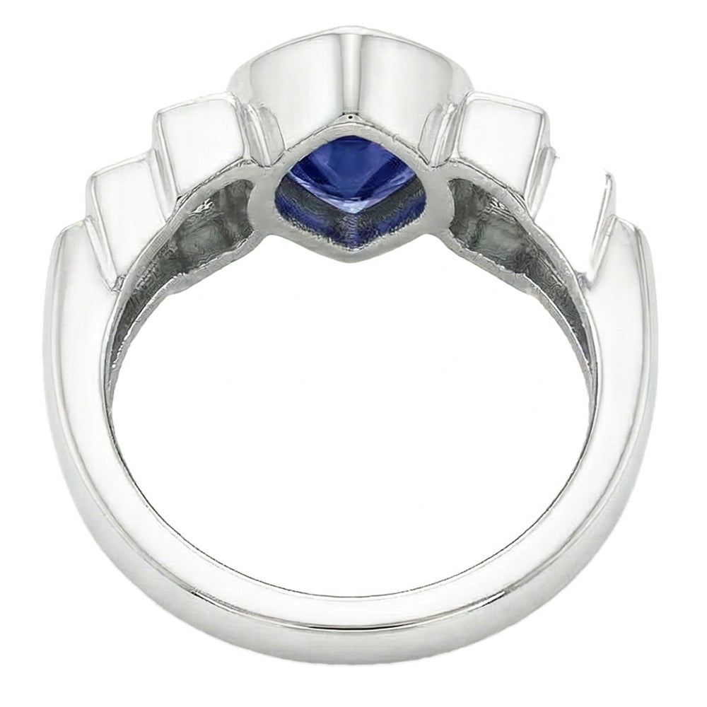 Womens Baguette Natural Earth Mined Diamond ( Not Lab Grown ) Heart Blue Sapphire Ring Bezel Set 2.50 Carats