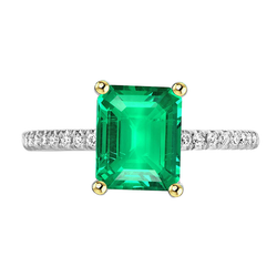 Authentic Emerald Precious Stone Ring – Two-Tone 14K Gold 2 ct