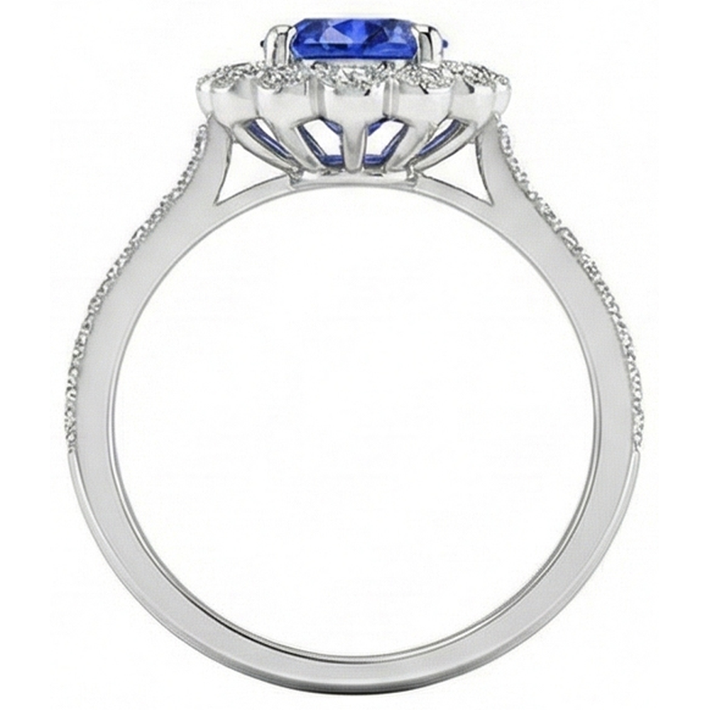 natural round sapphire 3ct ring profile view