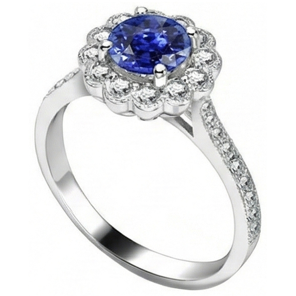 natural round sapphire 3ct ring close up detail