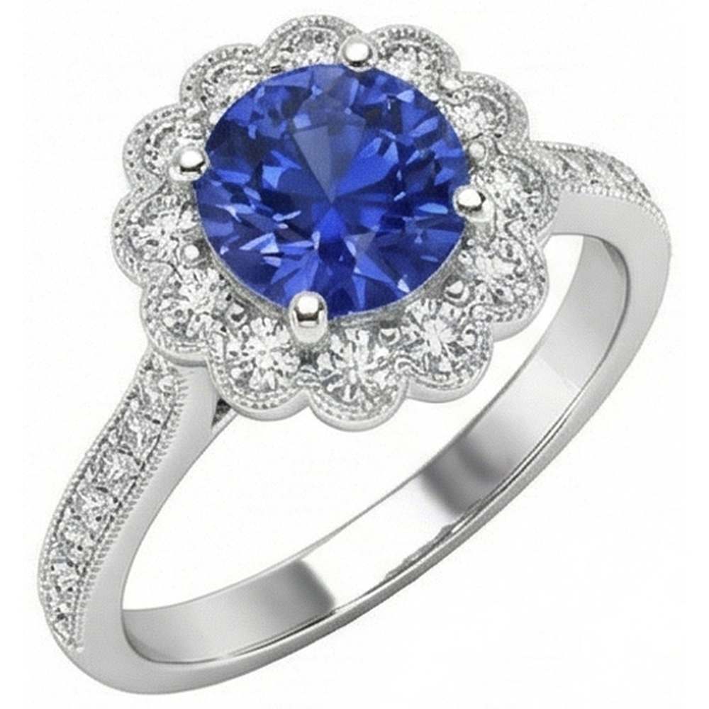 natural round sapphire 3ct ring side angle