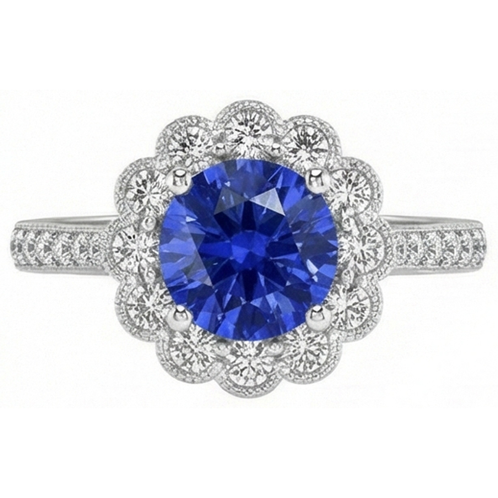 natural round sapphire 3ct ring front view