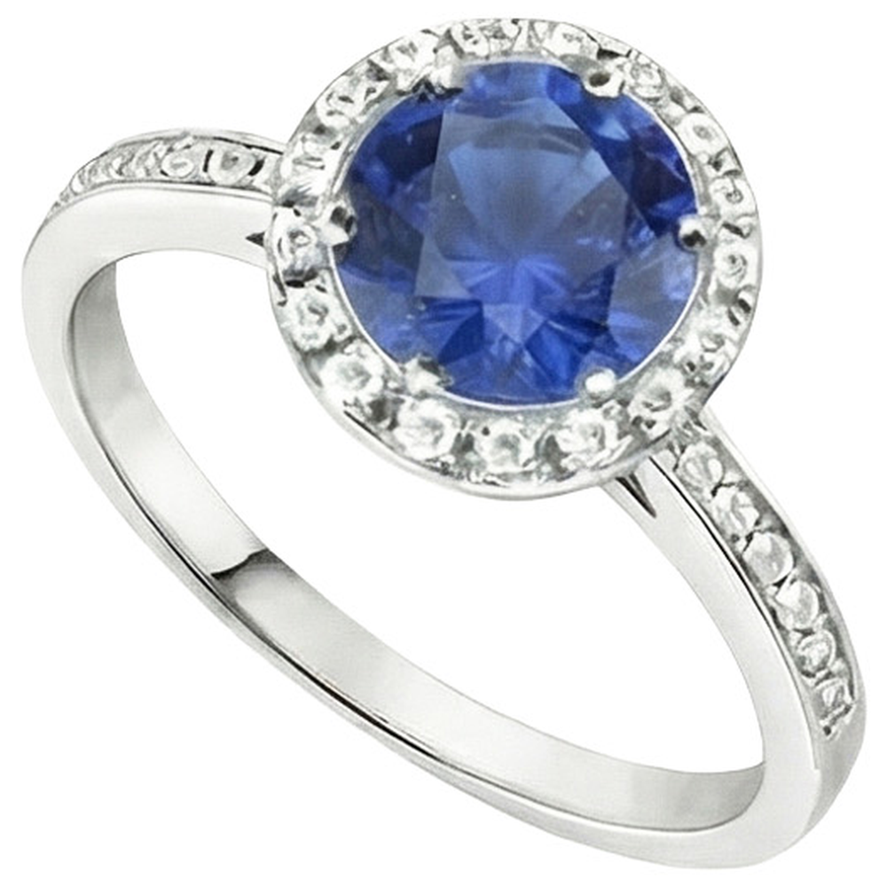 natural round sapphire 2.50ct ring close up detail