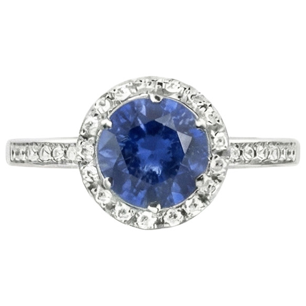 natural round sapphire 2.50ct ring front view