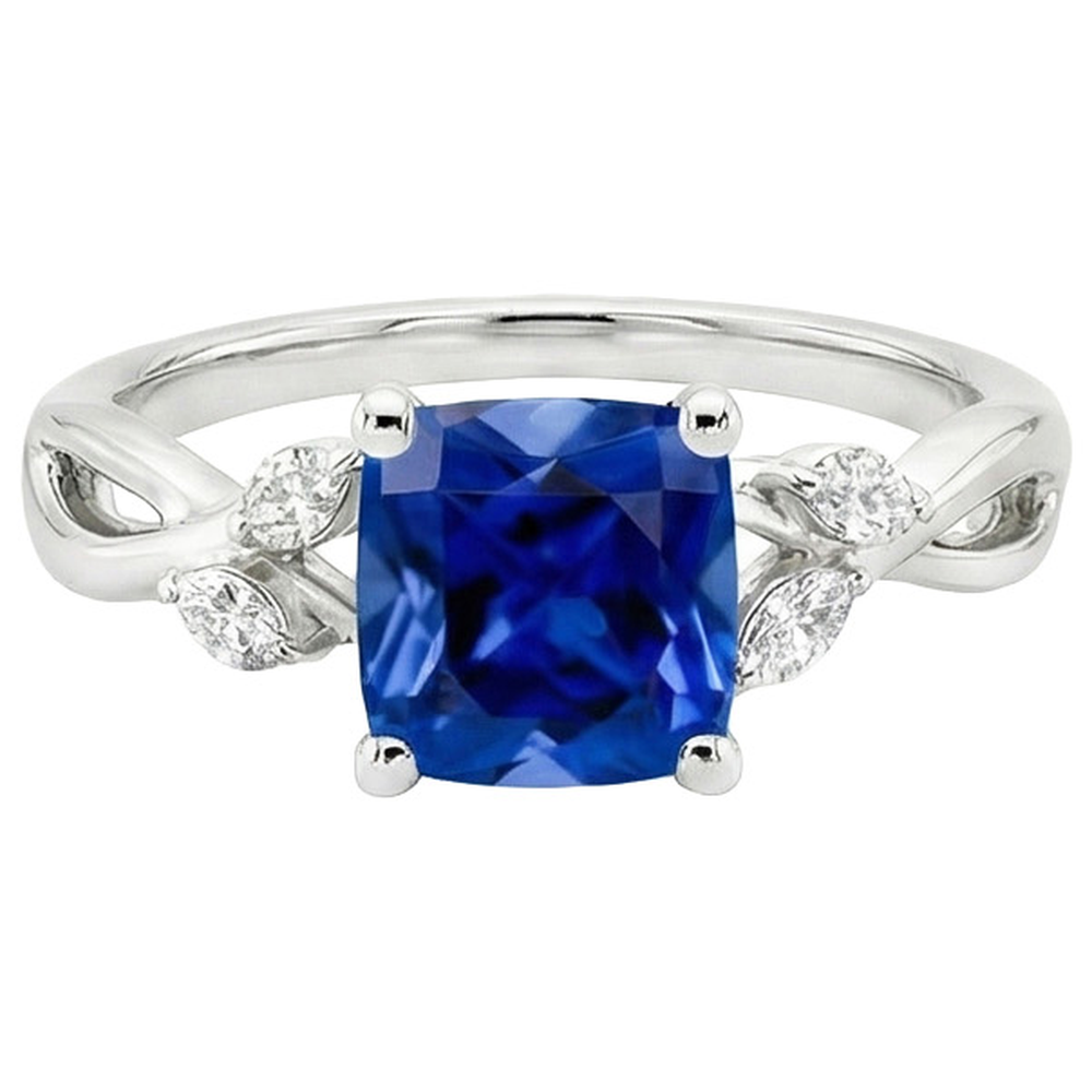 natural cushion sapphire 2.75ct ring top view