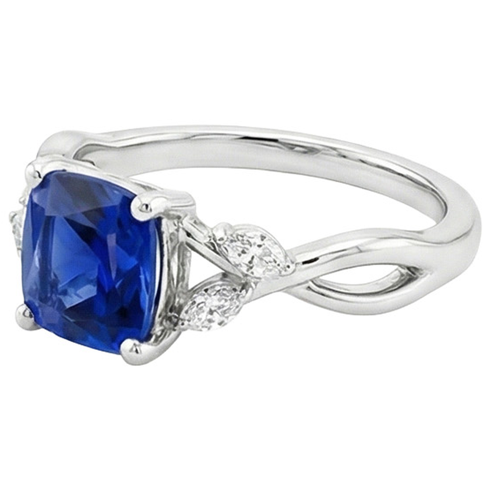 natural cushion sapphire 2.75ct ring profile view