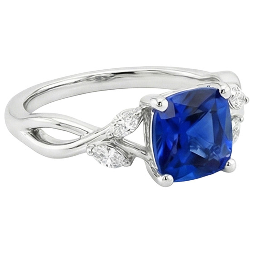 natural cushion sapphire 2.75ct ring on white background