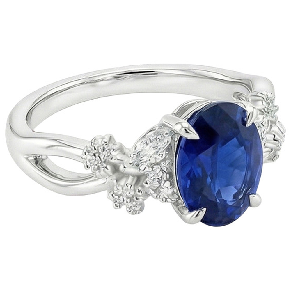 natural round sapphire 3.50ct ring profile view