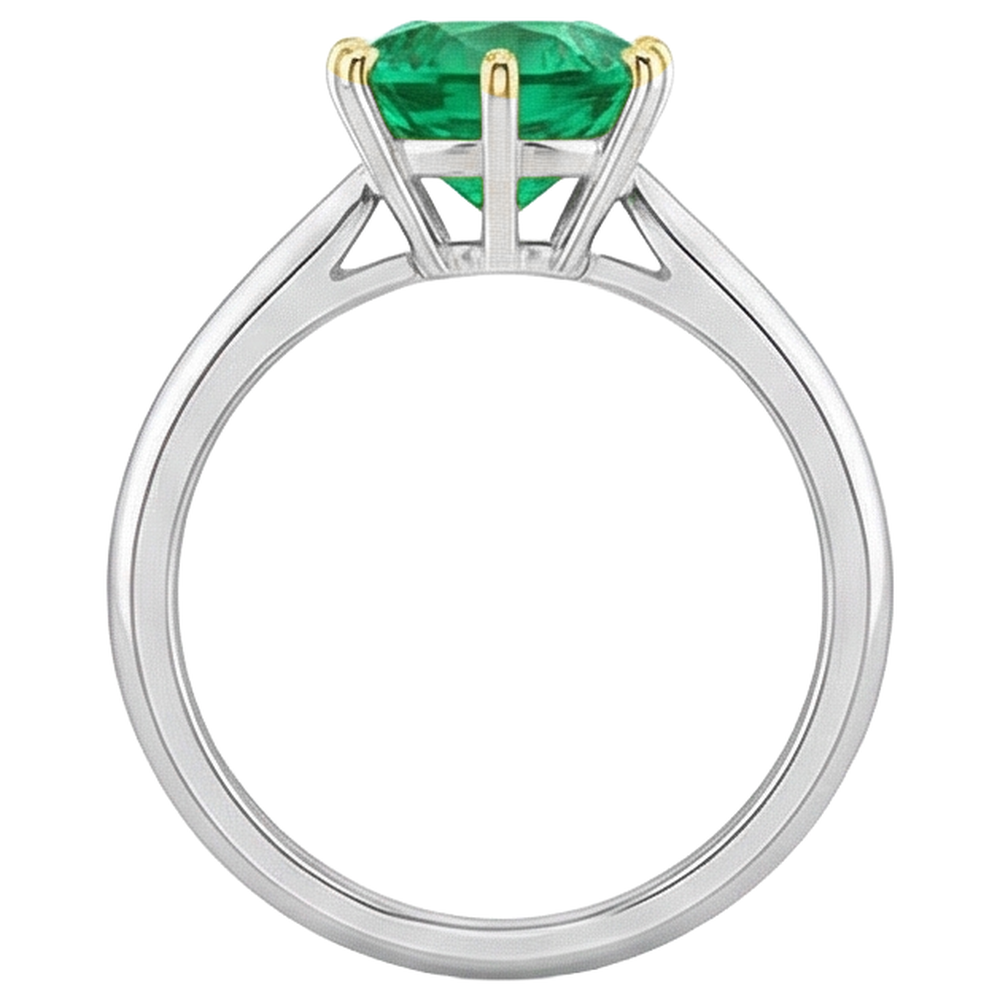 Round Brilliant Fine Emerald ring in 14K Two Tone Gold – back view