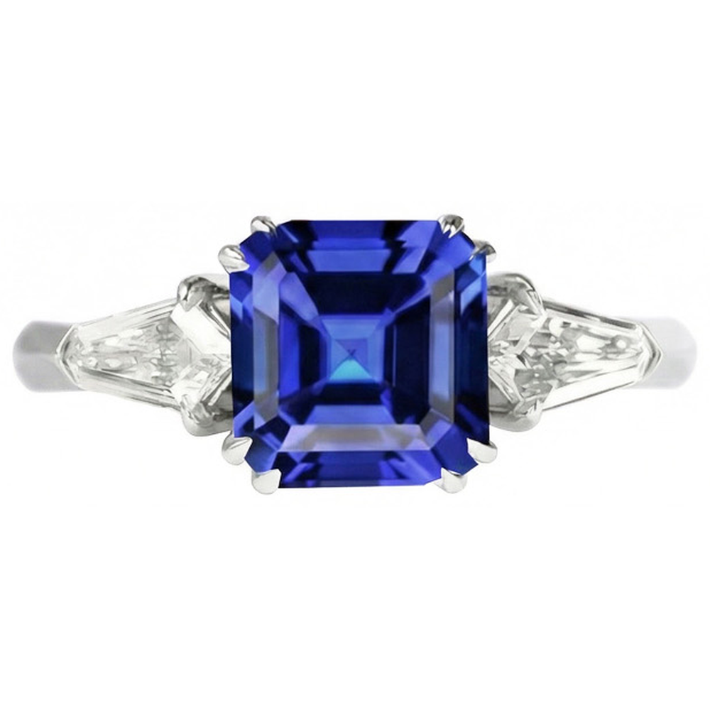 Womens Sapphire Ring Asscher Cut 2.50 Carats Tapered Baguette Natural Earth Mined Diamond ( Not Lab Grown )s