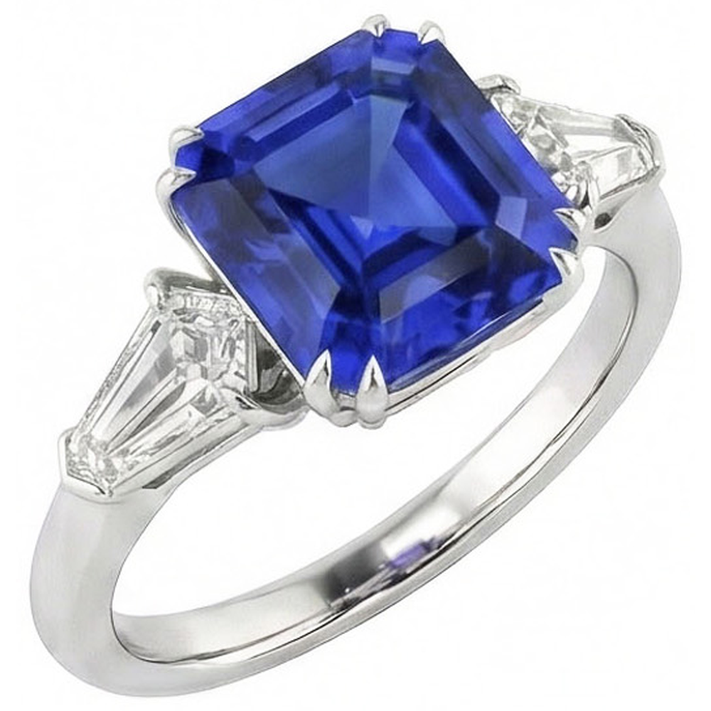 Womens Sapphire Ring Asscher Cut 2.50 Carats Tapered Baguette Natural Earth Mined Diamond ( Not Lab Grown )s